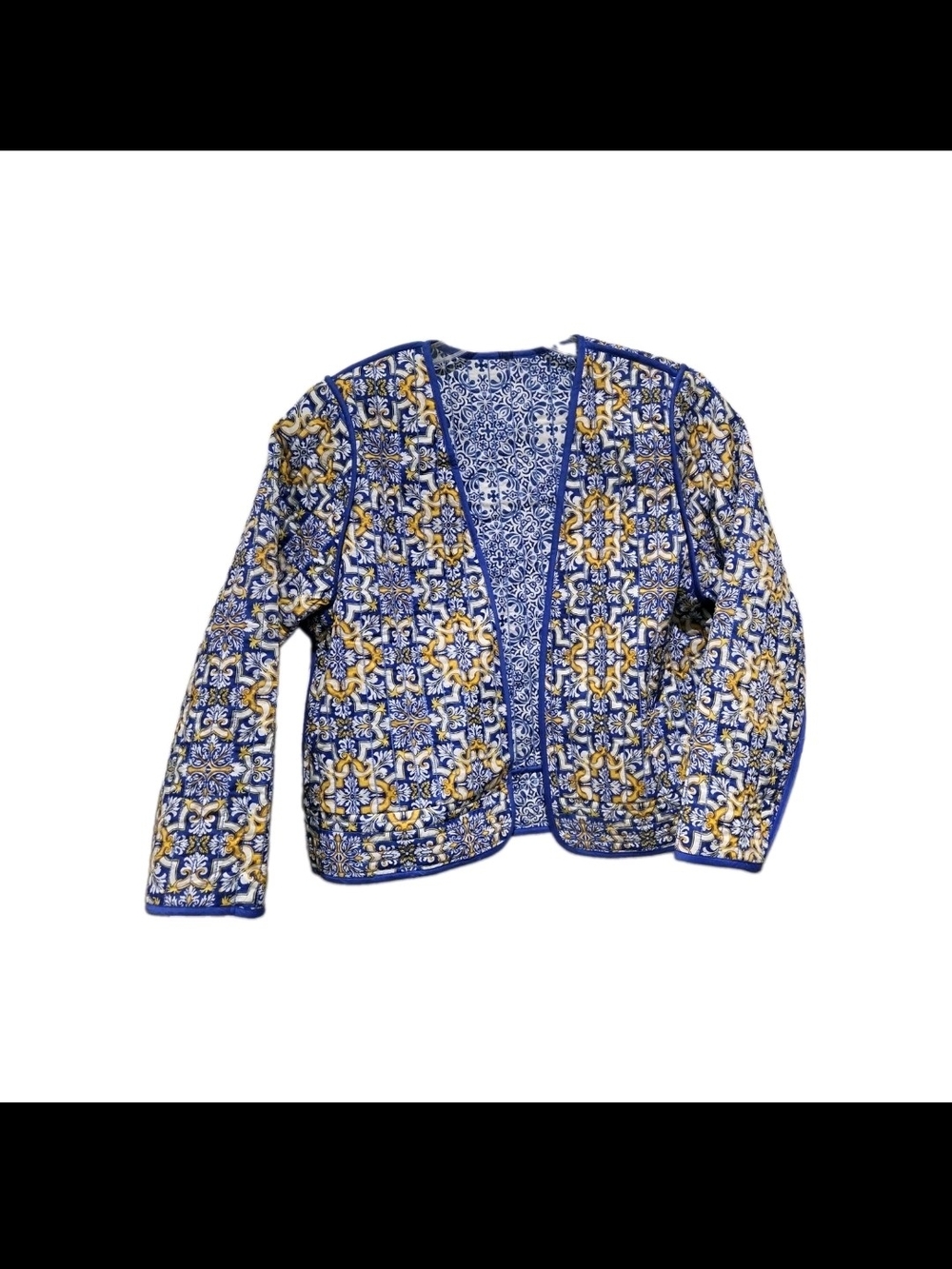 Express Blue and Gold Patterned Quilted Blazer